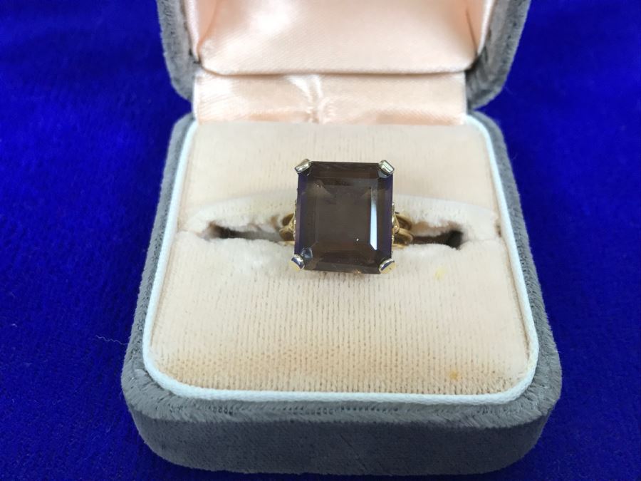 14k Yellow Gold Smokey Quartz Ring 14X12X7MM Stamped And Tested 6.8g 6.25 Ring Size [Photo 3]