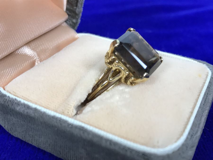 14k Yellow Gold Smokey Quartz Ring 14X12X7MM Stamped And Tested 6.8g 6.25 Ring Size [Photo 5]