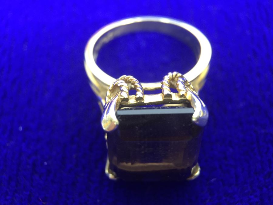 14k Yellow Gold Smokey Quartz Ring 14X12X7MM Stamped And Tested 6.8g 6.25 Ring Size [Photo 17]