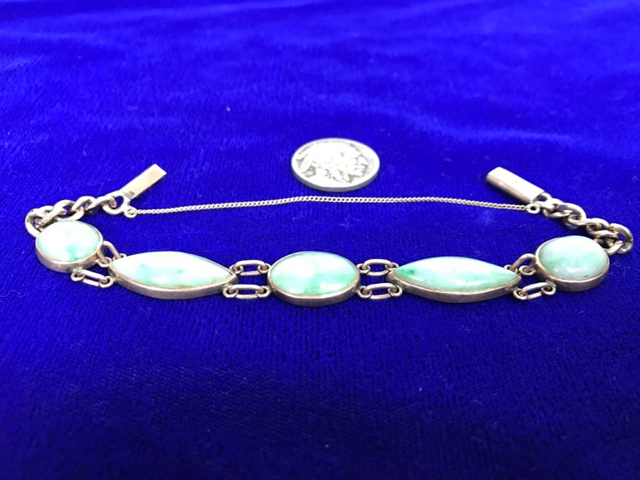 10k Yellow Gold (Tested Just Under 14k) Jade Bracelet Marquise And Oval Cabachon Cut 16.8g Fair Market Value $650 [Photo 5]