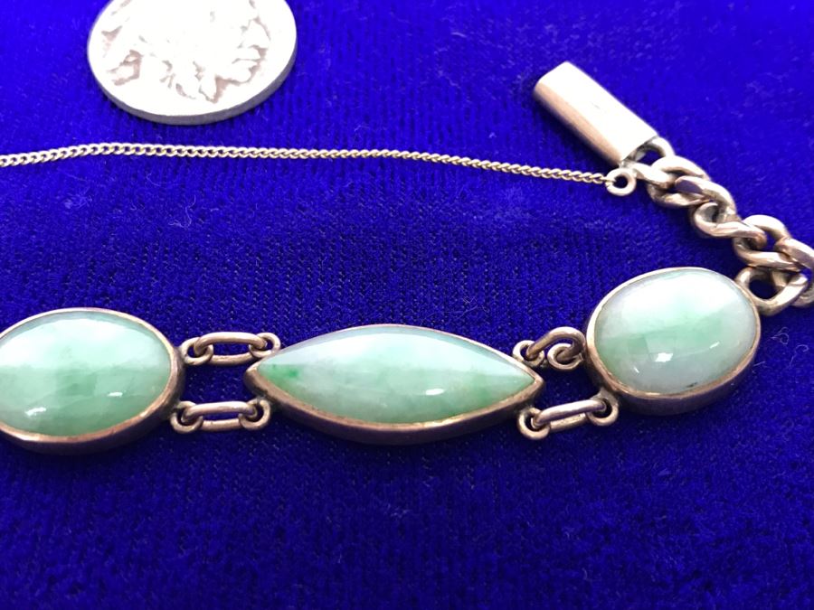 10k Yellow Gold (Tested Just Under 14k) Jade Bracelet Marquise And Oval Cabachon Cut 16.8g Fair Market Value $650 [Photo 6]