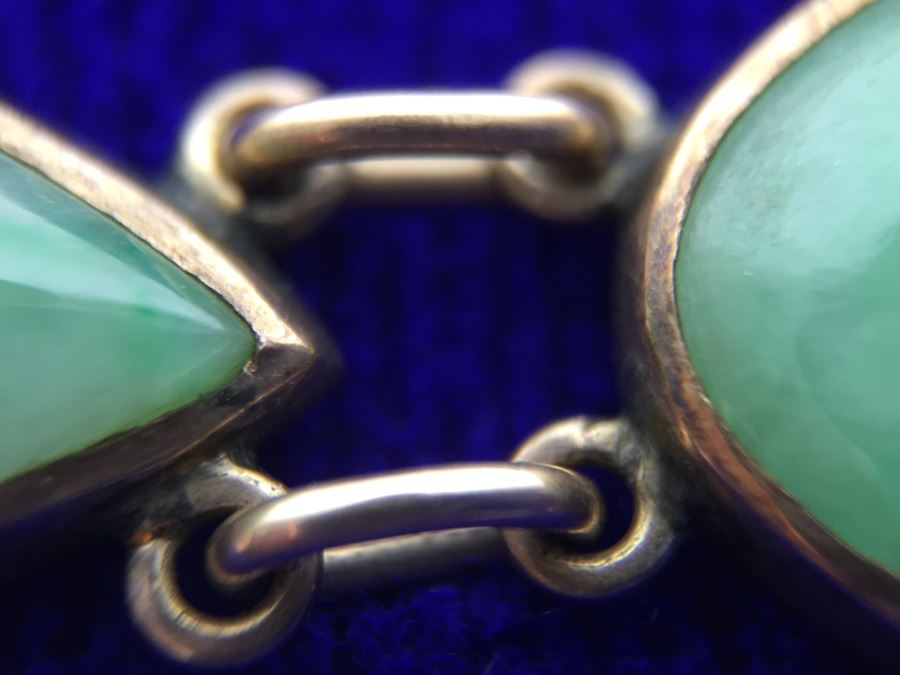 10k Yellow Gold (Tested Just Under 14k) Jade Bracelet Marquise And Oval Cabachon Cut 16.8g Fair Market Value $650 [Photo 19]