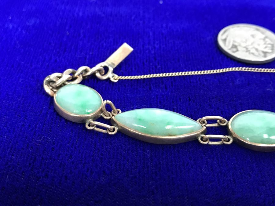 10k Yellow Gold (Tested Just Under 14k) Jade Bracelet Marquise And Oval Cabachon Cut 16.8g Fair Market Value $650 [Photo 8]