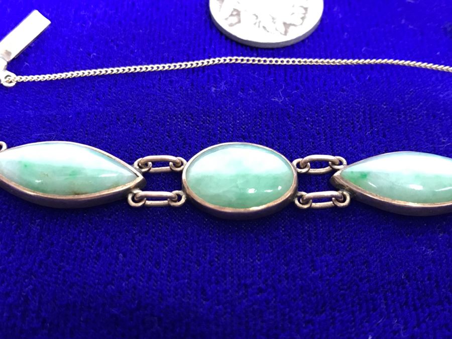 10k Yellow Gold (Tested Just Under 14k) Jade Bracelet Marquise And Oval Cabachon Cut 16.8g Fair Market Value $650 [Photo 7]