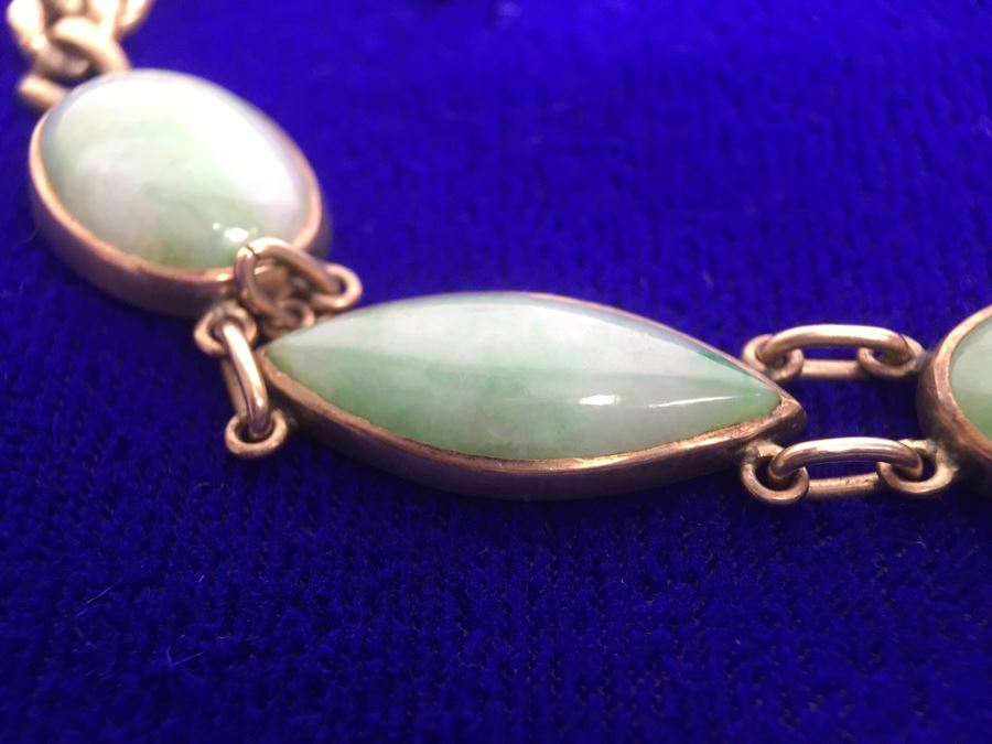 10k Yellow Gold (Tested Just Under 14k) Jade Bracelet Marquise And Oval Cabachon Cut 16.8g Fair Market Value $650 [Photo 14]