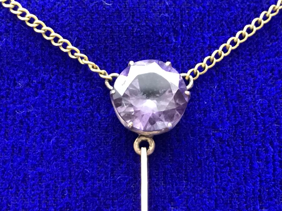 14k Yellow Gold Necklace With Synthetic Alexandrite 5.5g Fair Market Value $175 [Photo 6]