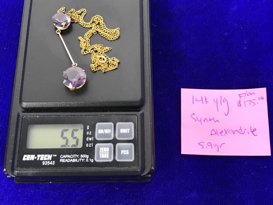 14k Yellow Gold Necklace With Synthetic Alexandrite 5.5g Fair Market Value $175 [Photo 11]