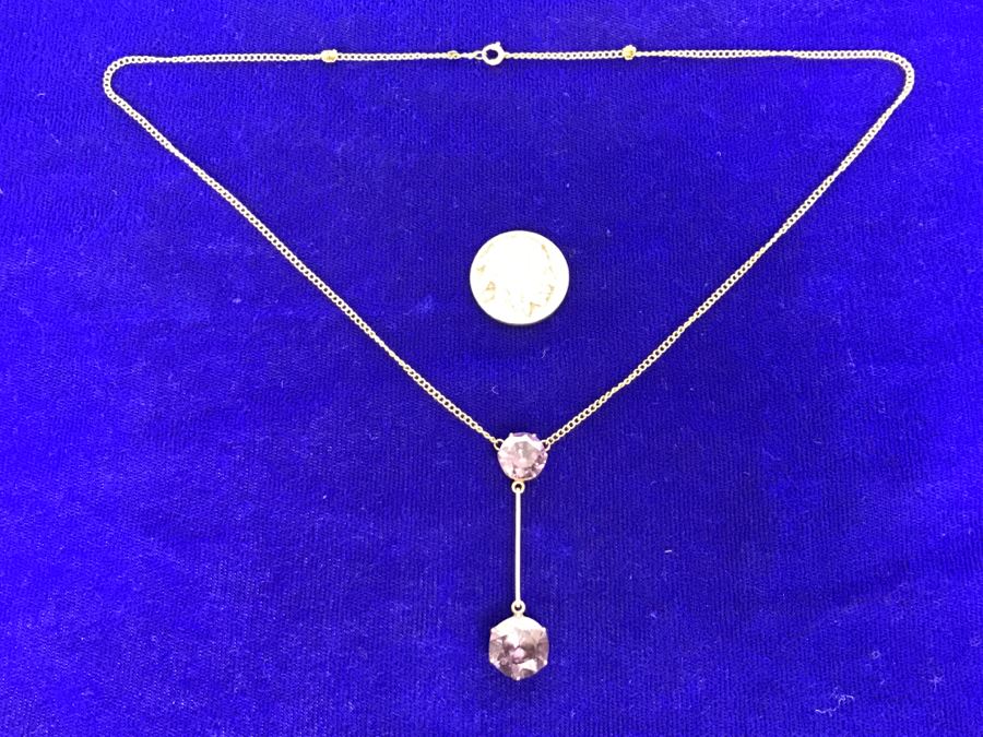 14k Yellow Gold Necklace With Synthetic Alexandrite 5.5g Fair Market Value $175 [Photo 3]