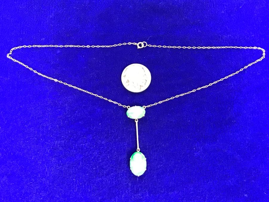 14k Yellow Gold Jade Necklace With 15X10.8X5.5MM Jade Stone And 13X8.5X5MM Jade Stone 4.4g Fair Market Value $150 [Photo 3]