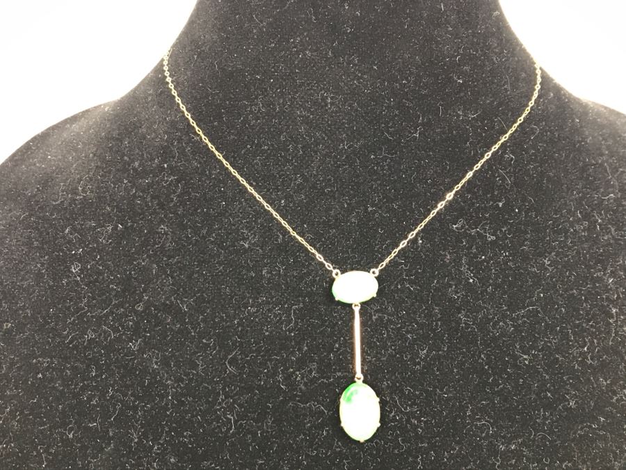 14k Yellow Gold Jade Necklace With 15X10.8X5.5MM Jade Stone And 13X8.5X5MM Jade Stone 4.4g Fair Market Value $150 [Photo 6]
