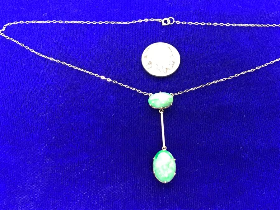 14k Yellow Gold Jade Necklace With 15X10.8X5.5MM Jade Stone And 13X8.5X5MM Jade Stone 4.4g Fair Market Value $150 [Photo 4]