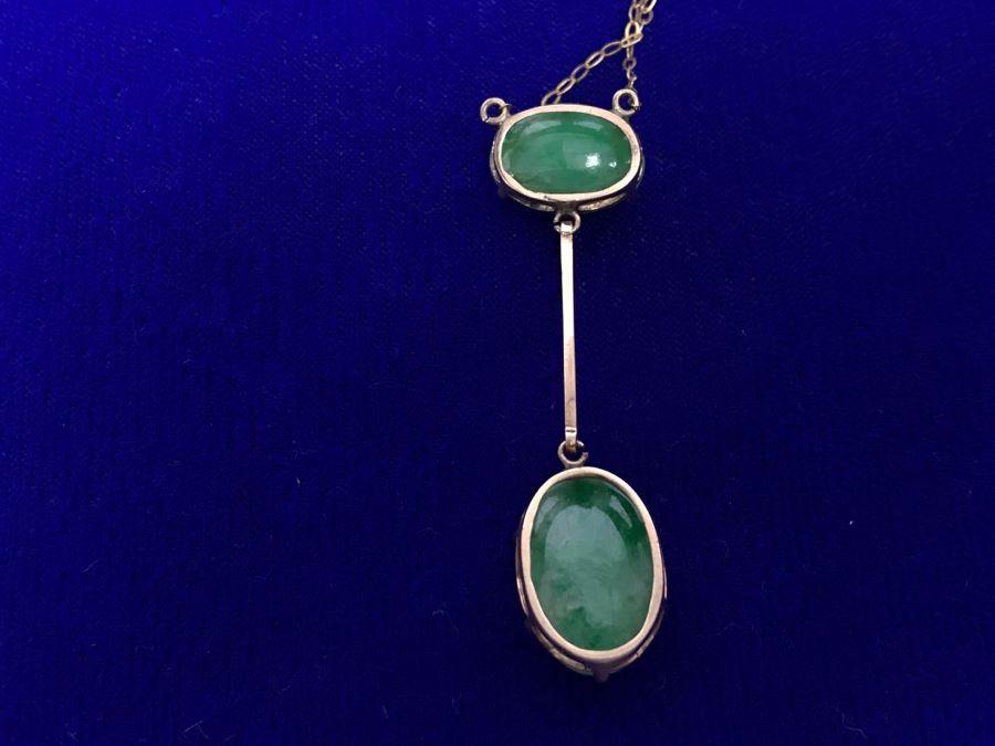 14k Yellow Gold Jade Necklace With 15X10.8X5.5MM Jade Stone And 13X8.5X5MM Jade Stone 4.4g Fair Market Value $150 [Photo 8]