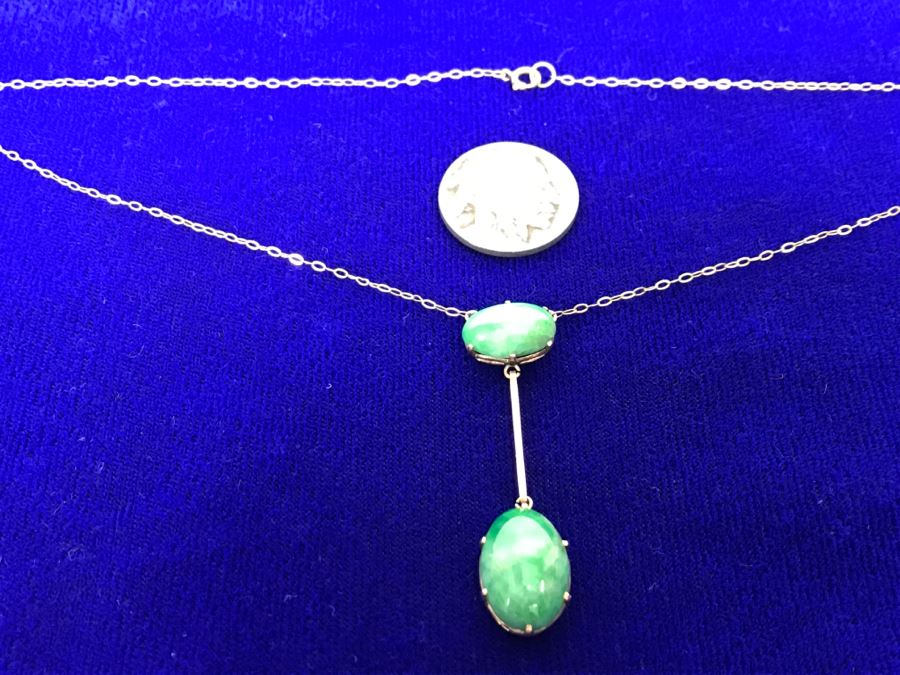 14k Yellow Gold Jade Necklace With 15X10.8X5.5MM Jade Stone And 13X8.5X5MM Jade Stone 4.4g Fair Market Value $150 [Photo 2]