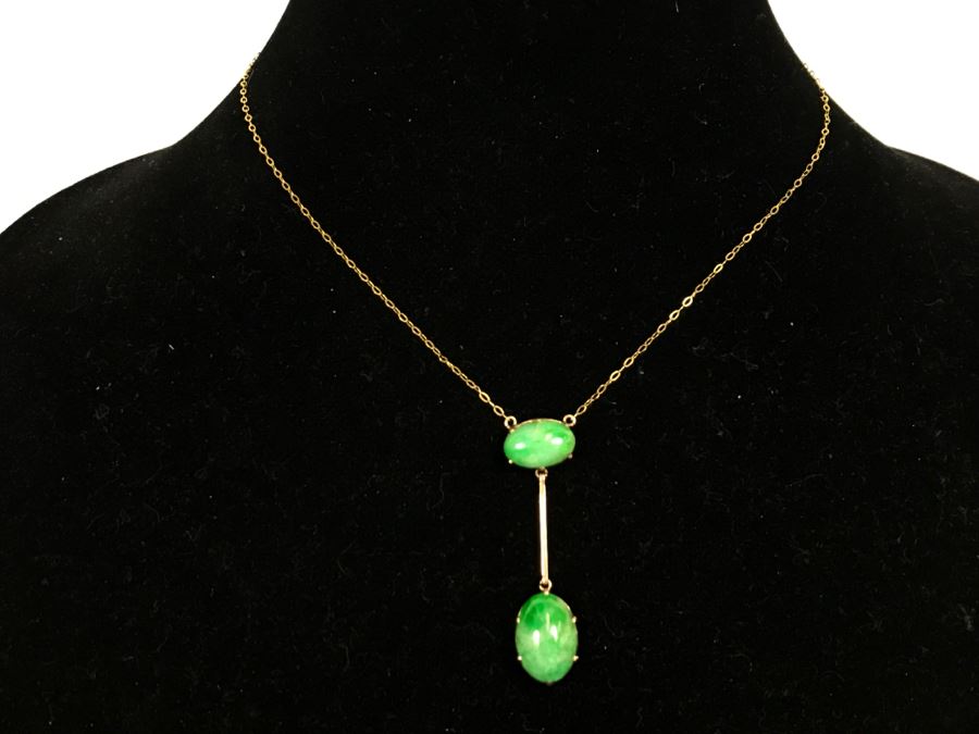 14k Yellow Gold Jade Necklace With 15X10.8X5.5MM Jade Stone And 13X8.5X5MM Jade Stone 4.4g Fair Market Value $150 [Photo 7]