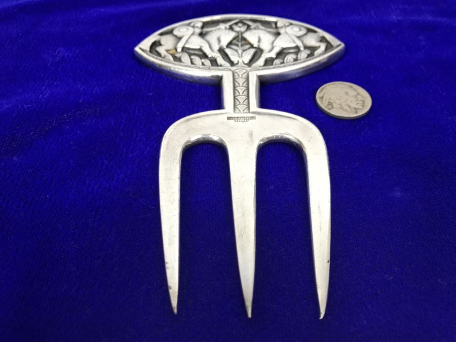 David Andersen Norway Silver Plated Over Copper Bread Fork With Cast Decoration [Photo 7]