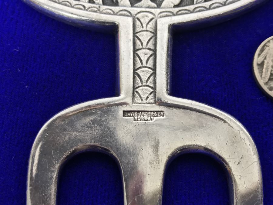 David Andersen Norway Silver Plated Over Copper Bread Fork With Cast Decoration [Photo 5]