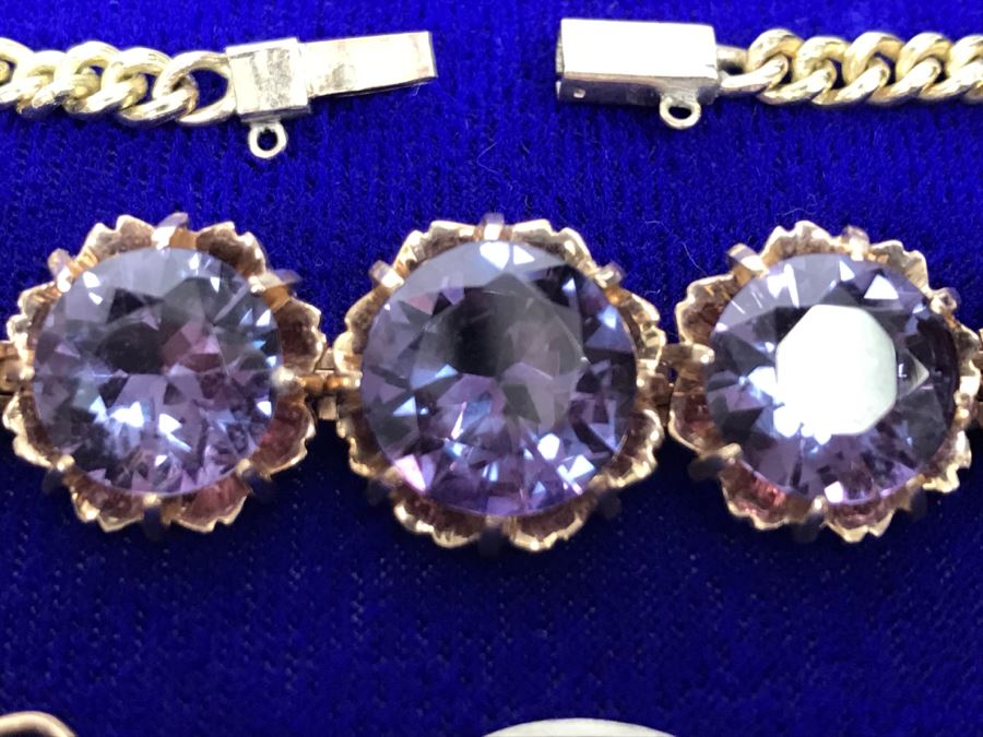 14k Yellow Gold Bracelet With Matching Earrings Synthetic Alexandrite 29.8g Fair Market Value $850 [Photo 8]