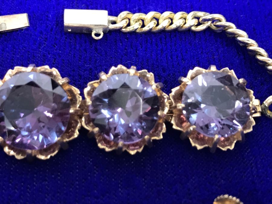 14k Yellow Gold Bracelet With Matching Earrings Synthetic Alexandrite 29.8g Fair Market Value $850 [Photo 9]