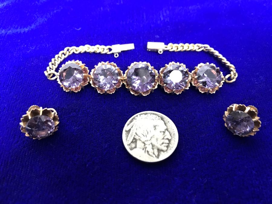 14k Yellow Gold Bracelet With Matching Earrings Synthetic Alexandrite 29.8g Fair Market Value $850 [Photo 3]