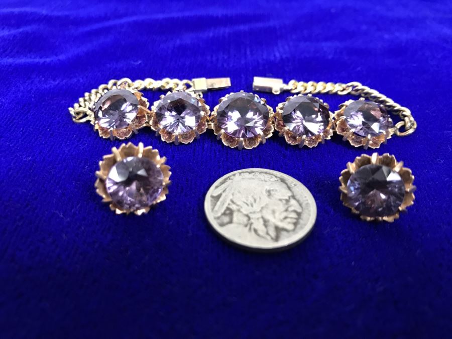 14k Yellow Gold Bracelet With Matching Earrings Synthetic Alexandrite 29.8g Fair Market Value $850 [Photo 6]