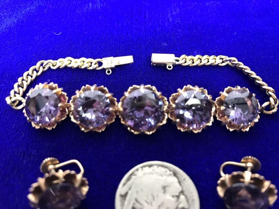 14k Yellow Gold Bracelet With Matching Earrings Synthetic Alexandrite 29.8g Fair Market Value $850 [Photo 7]