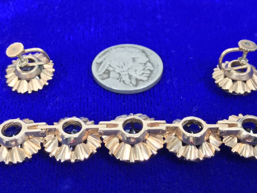14k Yellow Gold Bracelet With Matching Earrings Synthetic Alexandrite 29.8g Fair Market Value $850 [Photo 13]