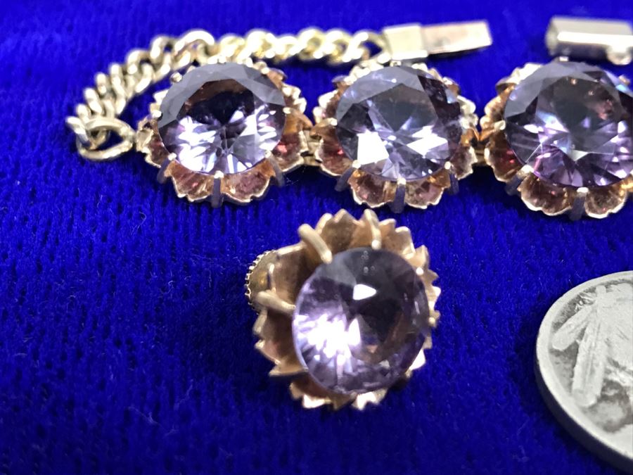 14k Yellow Gold Bracelet With Matching Earrings Synthetic Alexandrite 29.8g Fair Market Value $850 [Photo 10]