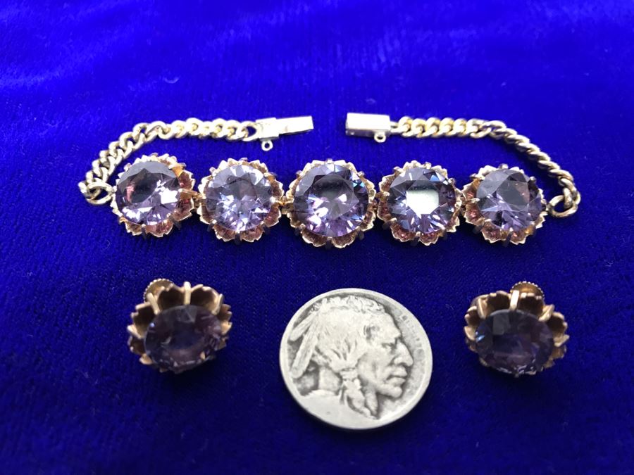 14k Yellow Gold Bracelet With Matching Earrings Synthetic Alexandrite 29.8g Fair Market Value $850 [Photo 4]