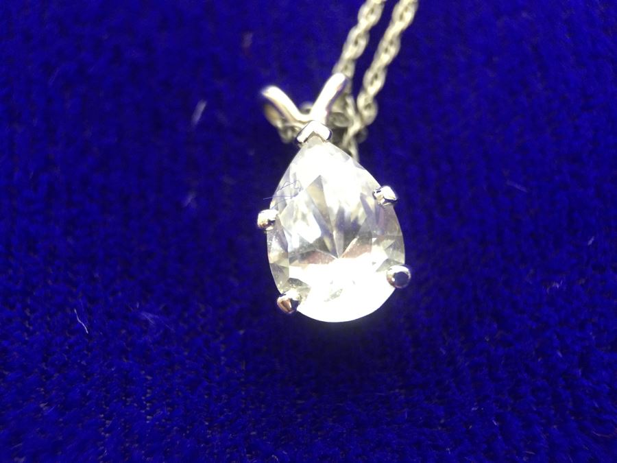 14k White Gold Pendant And Chain With Cubic Zirconia Stone 2.8g [Photo 10]