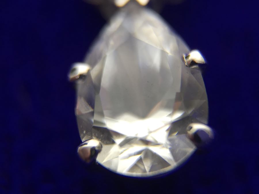 14k White Gold Pendant And Chain With Cubic Zirconia Stone 2.8g [Photo 14]