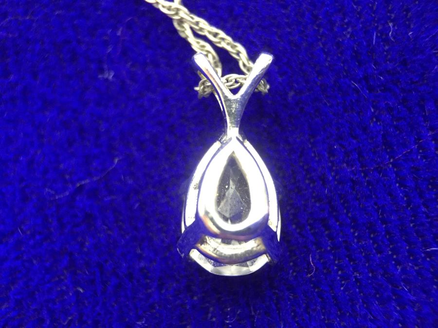 14k White Gold Pendant And Chain With Cubic Zirconia Stone 2.8g [Photo 9]