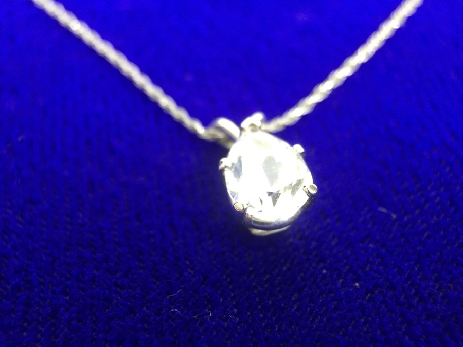 14k White Gold Pendant And Chain With Cubic Zirconia Stone 2.8g [Photo 7]