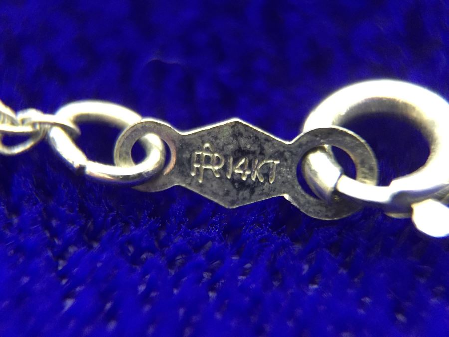 14k White Gold Pendant And Chain With Cubic Zirconia Stone 2.8g [Photo 13]