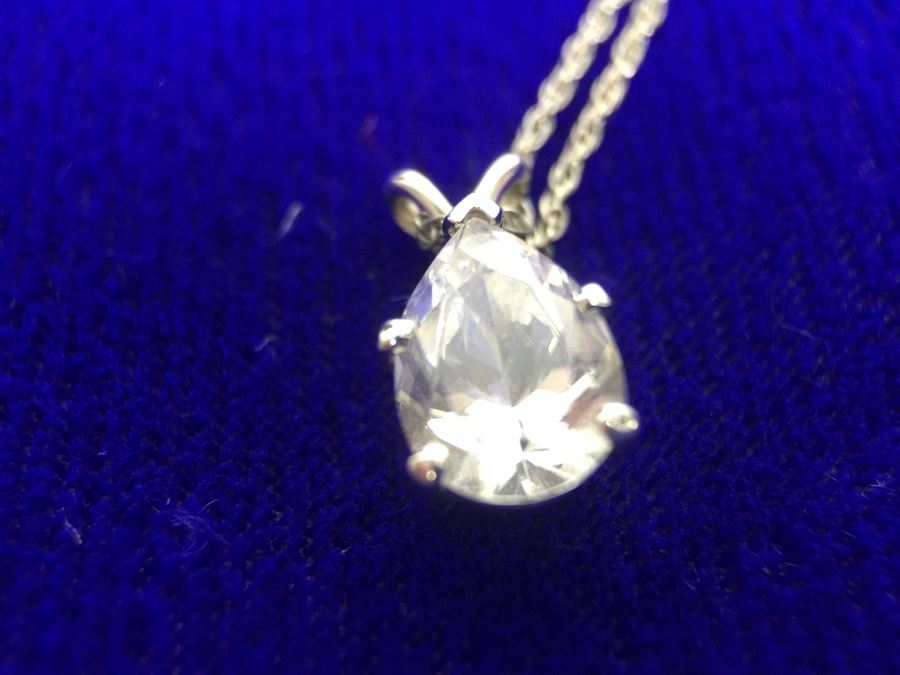 14k White Gold Pendant And Chain With Cubic Zirconia Stone 2.8g [Photo 11]
