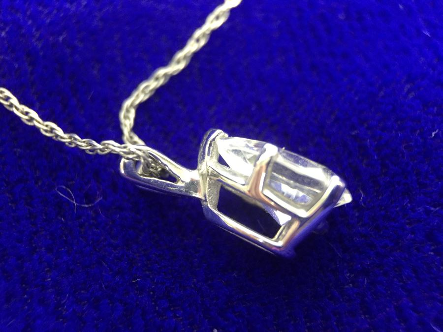 14k White Gold Pendant And Chain With Cubic Zirconia Stone 2.8g [Photo 8]