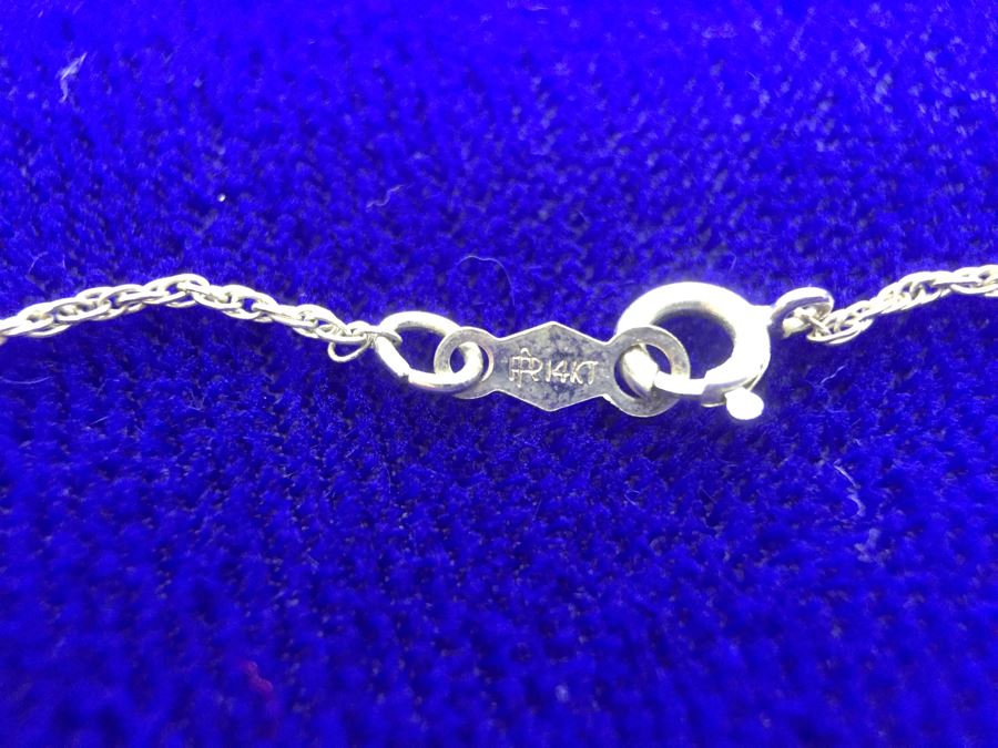 14k White Gold Pendant And Chain With Cubic Zirconia Stone 2.8g [Photo 12]