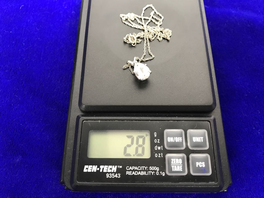 14k White Gold Pendant And Chain With Cubic Zirconia Stone 2.8g [Photo 5]