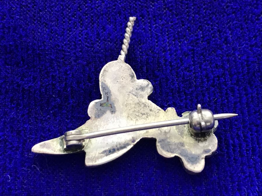 Sterling Silver Humming Bird Brooch Pin With Turquoise, Onyx, Mother Of Pearl And Coral 2.4g [Photo 8]