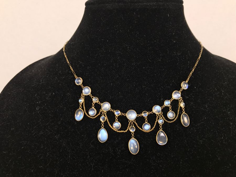 14k Yellow Gold Moonstone Necklace 7.4g Fair Market Value $275 [Photo 5]