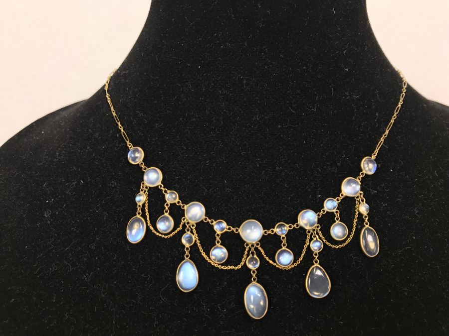 14k Yellow Gold Moonstone Necklace 7.4g Fair Market Value $275 [Photo 2]