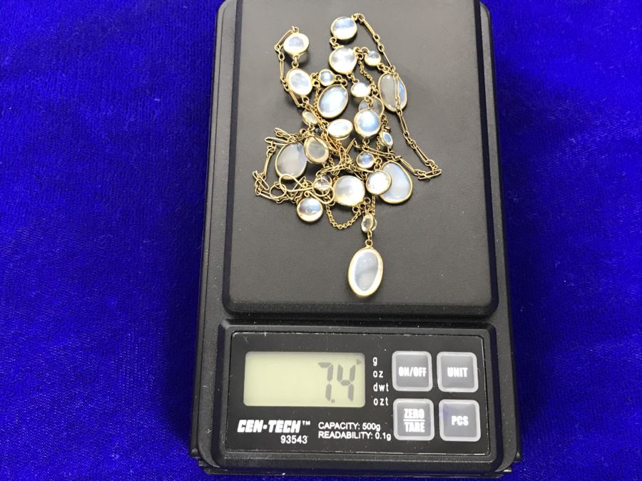14k Yellow Gold Moonstone Necklace 7.4g Fair Market Value $275 [Photo 8]