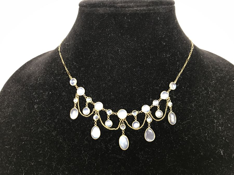 14k Yellow Gold Moonstone Necklace 7.4g Fair Market Value $275 [Photo 3]