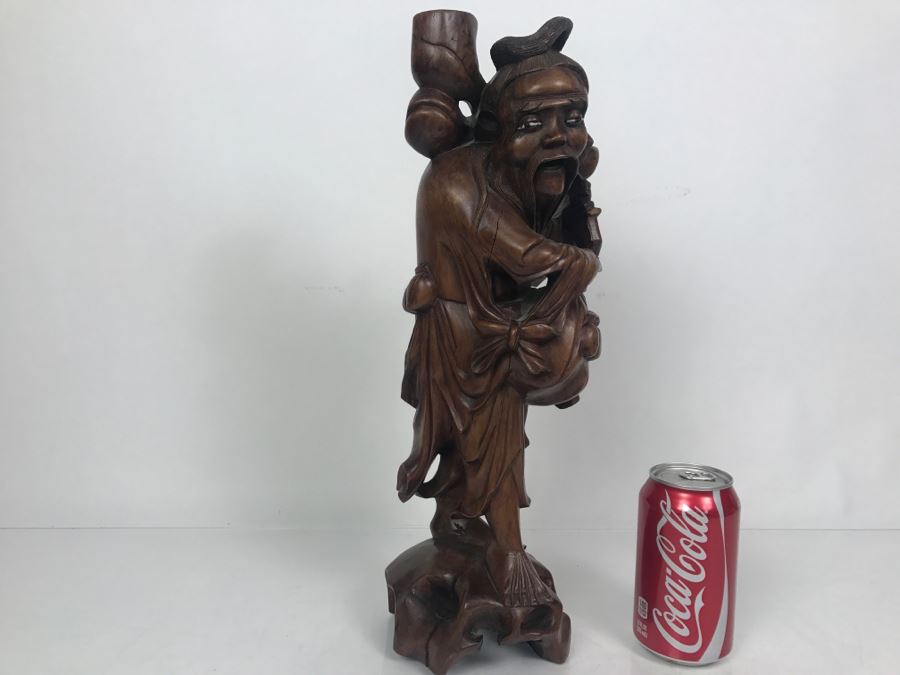 Asian Wood Carved Sculpture Of Elder Man [Photo 4]