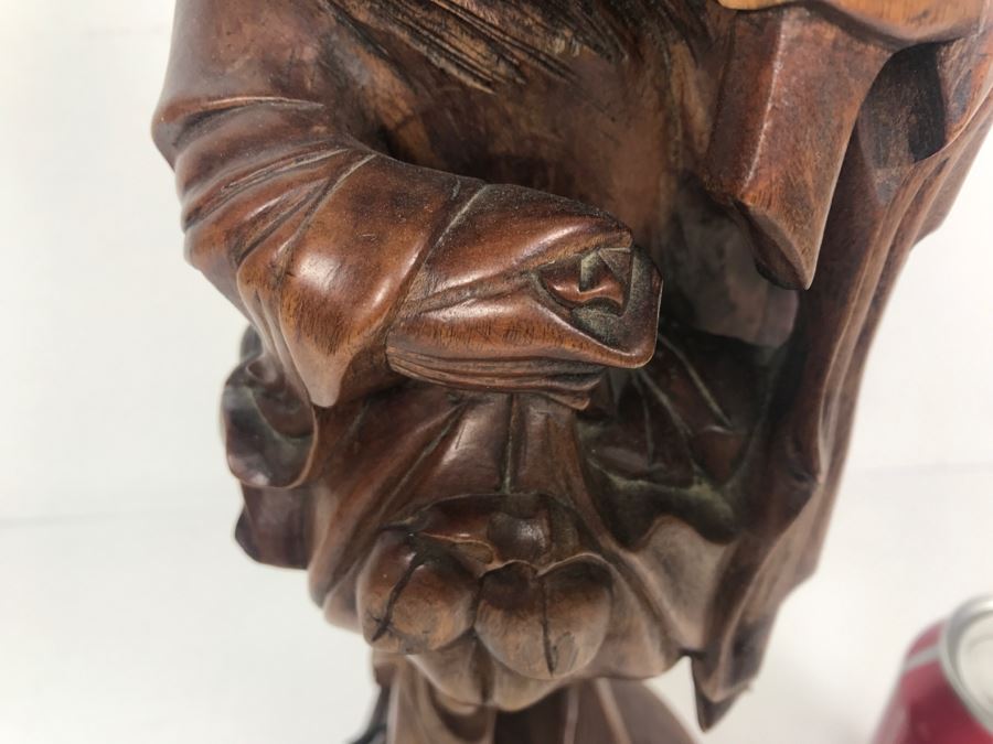 Asian Wood Carved Sculpture Of Elder Man [Photo 14]