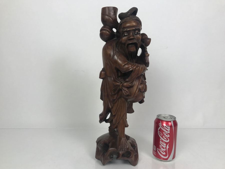Asian Wood Carved Sculpture Of Elder Man