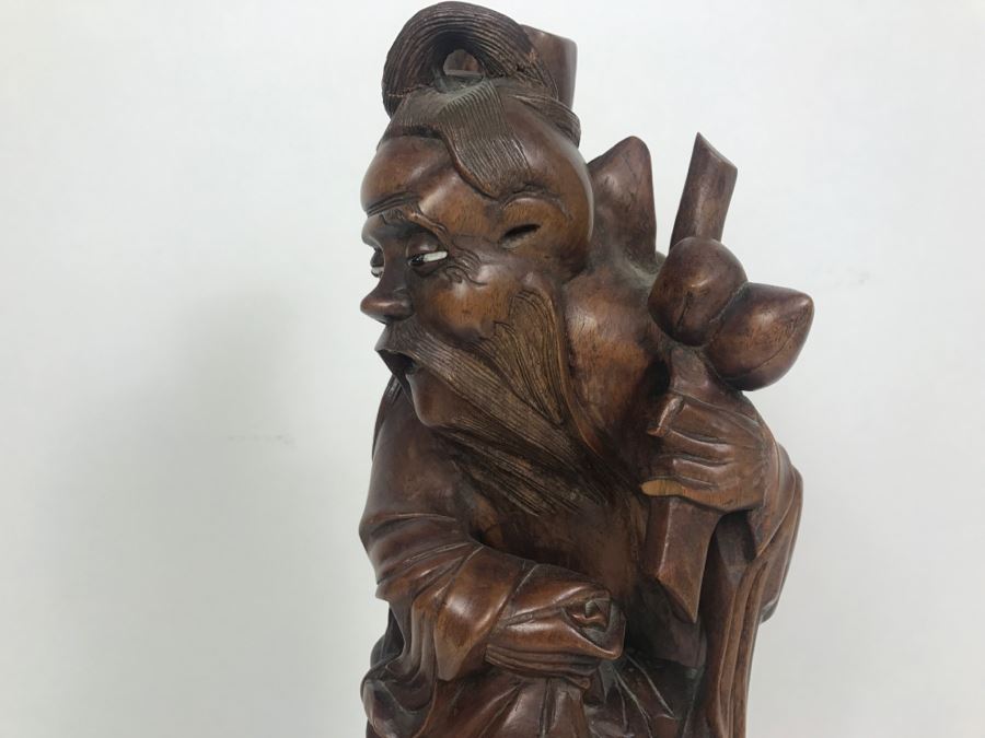 Asian Wood Carved Sculpture Of Elder Man [Photo 11]
