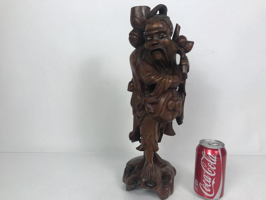 Asian Wood Carved Sculpture Of Elder Man [Photo 3]