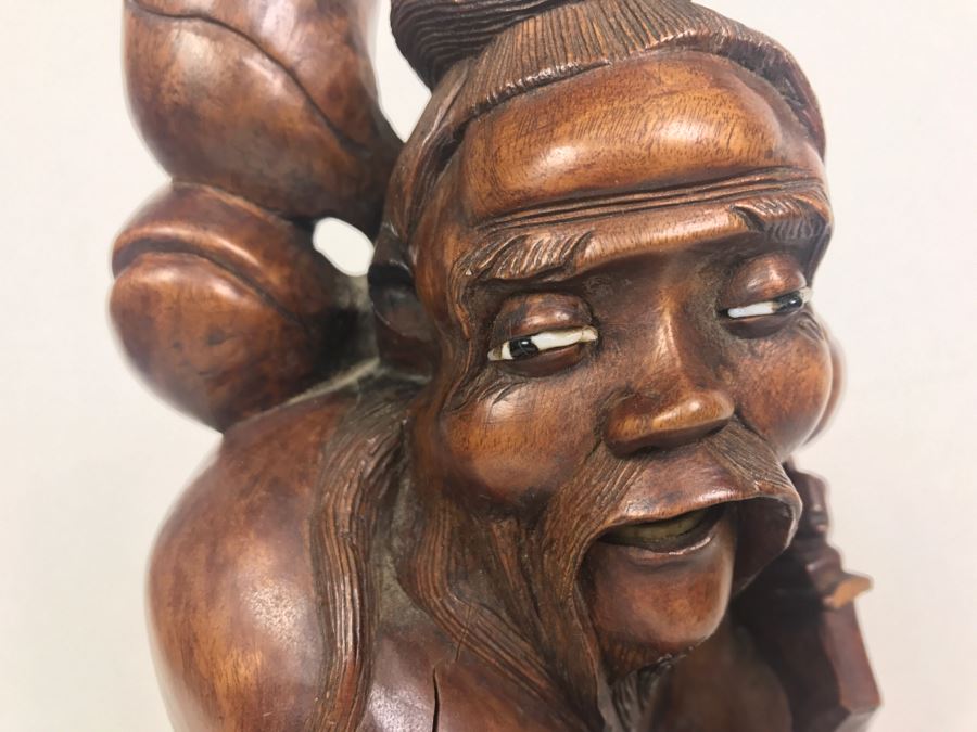 Asian Wood Carved Sculpture Of Elder Man [Photo 2]