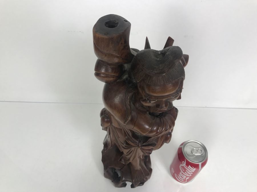 Asian Wood Carved Sculpture Of Elder Man [Photo 7]