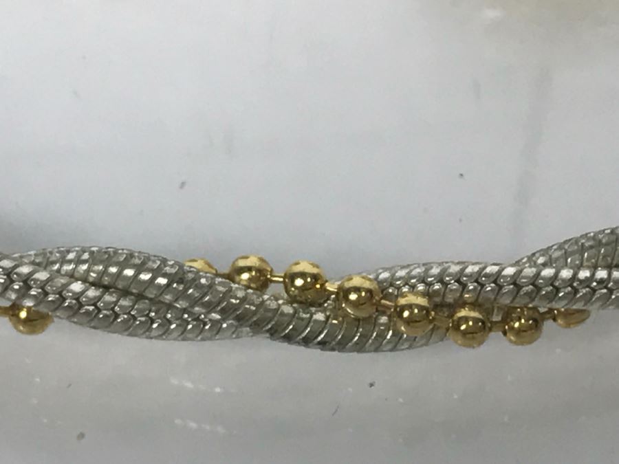 Vintage Monet Gold Tone With Faux Pearl Post Earrings And Napier Gold And Silver Tone Necklace [Photo 6]